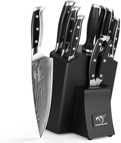 Damasus Premium Kitchen Knife Set of 9, Professional Kitchen Knife Set Sharp Blade with Handle, Includes 8 Chef 8 Slicing Knife,7 Santoku,5 Utility and 3.5 Paring Knife