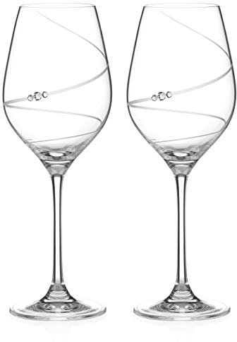 DIAMANTE Swarovski Wine Glasses Pair - ‘Toast Swirl’- Embellished with Swarovski Crystals – Set of 2