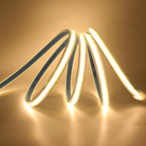 XUNATA Striscia LED COB 220V, Alta Luminosità 360 LED/m, IP65 Impermeabile, Ogni 50 cm di Taglio, Nastri LED Flessibile Luce (Bianco Caldo, 3 Metri)