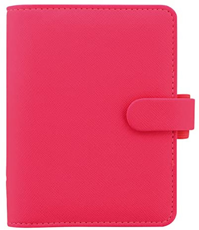 Filofax Saffiano Fluoro Organizer, Pocket Size, Fluoro Pink - Cross-Grain, Leather-Look, Six Rings, Week-to-View Calendar Diary, Multilingual, 2024 (C028752-24)