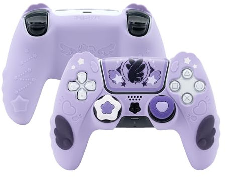 GeekShare Niedliches PS5-Controller-Hautgriff-Set, rutschfeste Silikon-Schutzhülle, Joystick-Kappen für PS5 Wireless Controller-Zubehör-Set, Sternflügel (lila)