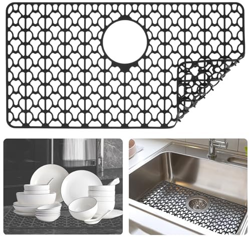 Gatphy Tappetino Lavandino Cucina 35x66cm Silicone Tappetino Lavandino Cucina Grigio Tappetino Lavello Cucina per Lavello da Cucina in Acciaio Inossidabile Lavandino del Bagno