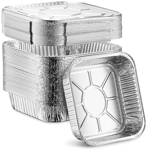 MontoPack 8” Disposable Aluminum Foil Square Baking Pans | 8 x 8 Cake Pan Tin for Broiling, Toaster Oven, Meal Prep, Roasting, Take Out | 20 Pack (8 X 8 With Lids)