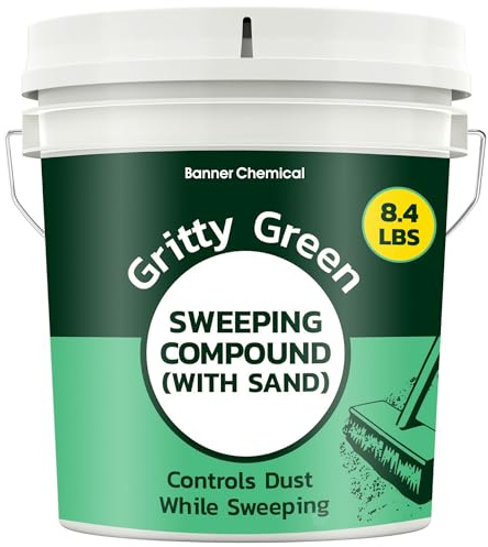 Gritty Green Sweeping Compound med sand, effektiv dammkontroll på cement och oavslutade golv, sand och sand bryter ner löst damm för ännu djupare rengöring, utan