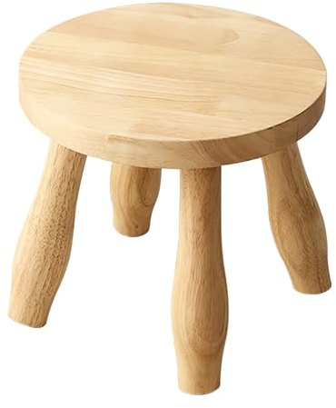 Yier Mei Mushroom Shaped Creativity Solid Wooden Stool, 24cm H Wood Plant Stand Indoor Step Stool for Kids Adults Living Room,Bathroom, Kitchen, Office, Garden, Fishing(Wood Color)