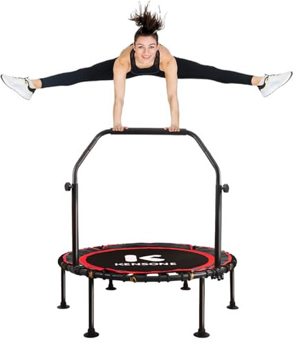 K KENSONE 101,6 cm faltbares Rebounder-Trampolin für Erwachsene mit Bungee, 204 kg, leises Indoor-Mini-Trampolin für Erwachsene, Fitness, mit verstellbarem U-förmigem Griff, für Fitnessstudio