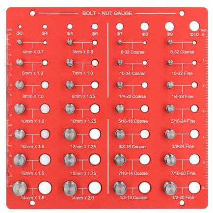 Strumento per la Verifica della Filettatura di Bulloni e Dadi con Misuratore della Dimensione del Bullone, Identificatore del Dado e Misuratore del Passo della Filettatura per