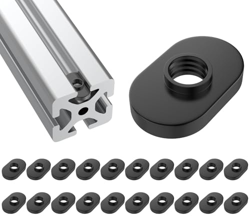 Aifeier ET 20Pcs 1/4-20 Threaded Centered Slide in T Track Bolts, T Slot Nuts Accessories for Aluminum Extrusion, Economy T-Nuts Hardware for 15 Series Profiles Rail or Base Profiles Only (Black)