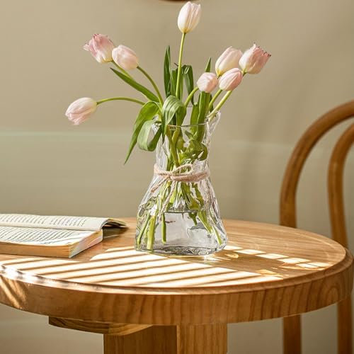 ZhouZGlass Glass Flower Vase, Irregular Clear Flower Vases for Centerpiece Table Indoor Desk Decor, Modern Art Decorative Vase for Home Office Wedding Bookshelf Housewarming Gift (Small)