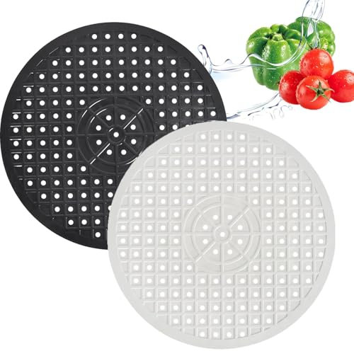 OUTALIZ Tappetino per Lavello, 2 pezzi Tappetino Lavello Cucina, 31 x 31 cm Tappetino Scolapiatti, Stuoia di Drenaggio in Gomma, Stuoia Rotonda di per lo Scarico, per Frutta e Verdura(Bianco, Nero)