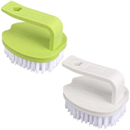 2pcs Vegetable Scrubber Brush, 3.15x2.76x2.56in/8x7x6.5cm PP Material Fruit and Vegetable Brush with Stiff Bristles and Handle for Fruits Potatoes Carrots Food(White & Green)
