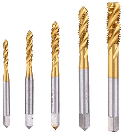 Taraud à flûte à vis, embouts de taraud en spirale 5 pièces HSS plaqué titane, embouts de taraud à flûte à tarauder M3 M4 M5 M6 M8 Kit pour machines-outils, matériau en acier