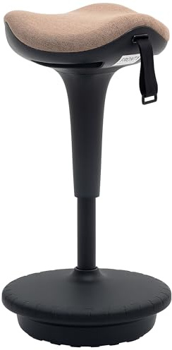HOMCOM Tabouret Dynamique, Tabouret Assis-Debout Ergonomique, Hauteur réglable 68,5-83,5 cm, Chaise de Travail Rotatif à 360°, Patins antidérapants, Assise rembourrée, Marron