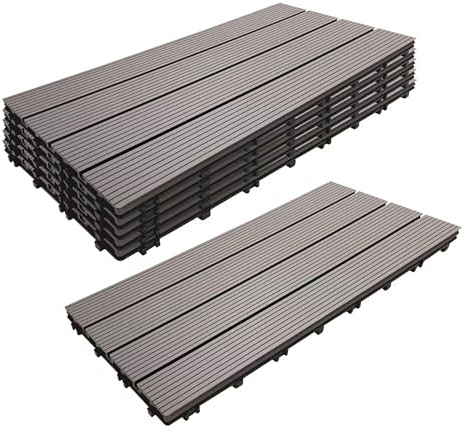Relaxdays Piastrelle WPC 6 pz 60x30 cm Sistema a Click Effetto Legno Grigio per Balcone e terrazza
