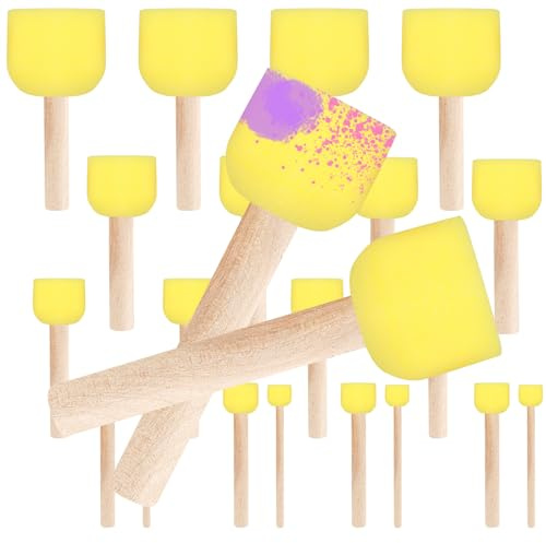 20 Pcs Foam Brush, Sponge Brush Round Stencil Brushes for Crafts, Painting Round Sponges Set, Washable Foam Paint Brushes for Arts and Crafts DIY Painting, 5 Sizes