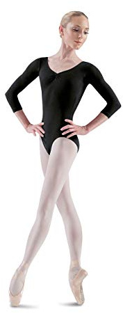 Bloch Dance Ballon Body da donna con maniche a 3/4, pizzico fronte/retro, nero, S
