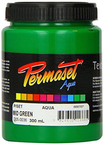 Permaset Aqua Standard 300ml Mid Green Ink - Screen Printing Ink for Fabric - Ideal Screen Printing Kit for Home Office, Starter Kit, Fabric Paint, Screen Printer and other Fabric Ink