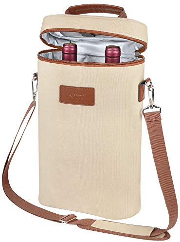 Kato Tirrinia Porte-fourre-Tout à vin isolé - Sac Isotherme à vin rembourré de Voyage de 2 Bouteilles avec poignée et bandoulière réglable, pour Les Amateurs de vin