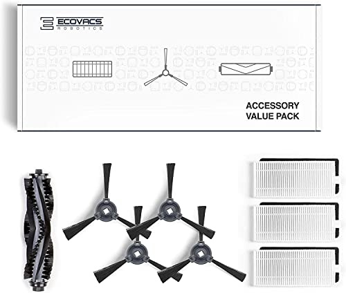 ECOVACS Ersatzteil-Set (1x Hauptbürste, 4x Seitenbürsten, 3x Feinstaubfilter) – Original Zubehör für DEEBOT 600, 601 und 605 Saugroboter, DO3G-KTA, Weiß