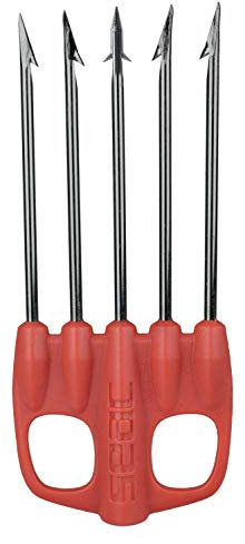 SEAC Killer Special, Fiocina a 5 Punte in Acciaio Brunito Temperato, Doppio Ardiglione Centrale Unisex Adulto, Rosso, Standard