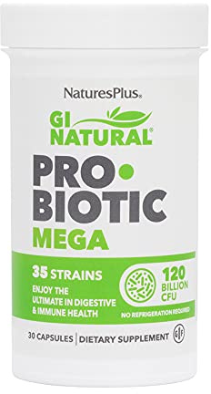 NaturesPlus GI NUTRA Pro Bio Mega - 120 Billion Probiotics for Women and Men - 35 Science Backed Live Bacteria and Prebiotic Fibre - Vegan, Gluten Free - 30 Capsules