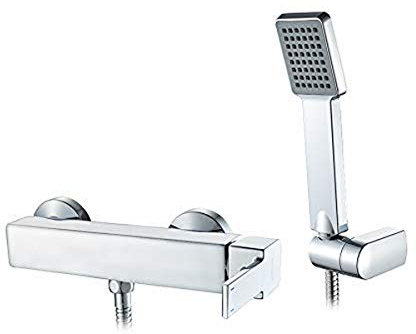 Ibergrif M12001 Gold, Kit de Grifo Cuadrado para Ducha, Mezclador de Baño Monomando para Instalación en Pared, Cromo, Plata