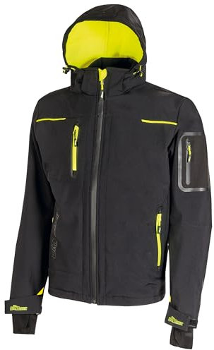 U-Power SPACE, Giacca Softshell, con Cappuccio Staccabile, Tasche Ampie, Full Zip, Antivento, Impermeabile, Tessuto Resistente, Confortevole (BLACK CARBON - L)