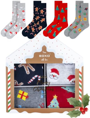 soxo Navidad Calcetines Mujer Algodon Regalos Originales Para Hombre Divertido 40-45 4 Pares Caja Navideña 2