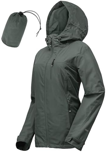 33,000ft Women's Lightweight Waterproof Jacket Packable Hooded Rain Jacket Breathable Windbreaker Softshell Raincoat for Outdoor Running Walking Hiking | 10000mm H₂O, Lightweight, Breathable, Mesh Lining, Underarm vents, Adjustable Hood, Cycling, Bike, Hiking, Windbreaker