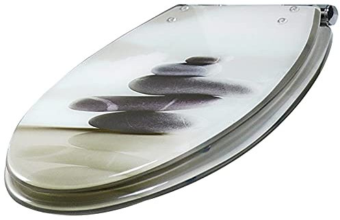 Toilettendeckel, Toilettensitz mit Absenkautomatik,Umweltfreundlicher WC Sitz aus Harz mit Verstellbarem Edelstahlscharnier,Ovaler Klobrille mit Schnellverschluss,Mehrere Farben Erhältlich Stone Motif