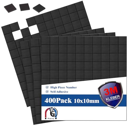 Wukong Placas magnéticas Autoadhesivas 10x10mm | Pack de 400 con Adhesivo 3M, imanes autoadhesivos, imanes Planos, película magnética Flexible, autoadhesivos para Fotos y más