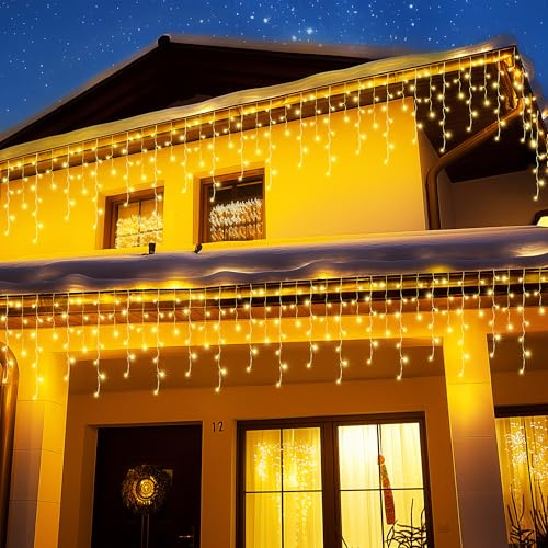 BrizLabs Natale Tenda Luminosa Esterno, 1000 LED Cascata Luci Natalizie Luci Stringa Interno 8 Modalità Impermeabile Catena Lucine Decorazioni per Finestra Casa Matrimonio Feste Giardino, Bianco Caldo