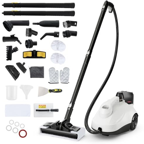 RELAX4LIFE Dampfreiniger, Dampfdruck: 5 bar, Leistung: 2000W, Flächenleistung: 108 m², Tank: 1,8 L, Aufheizzeit: 8 min., mit 22 Zubehöre&Druckmesser, für Teppiche, Boden, Fliese, Fenster, Sofa (Weiß)