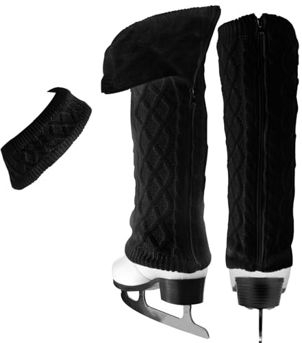 HFCOONY Set di scaldamuscoli e fascia per capelli, per pattinaggio artistico, hockey, pattinaggio su ghiaccio, scalda gambe in caldo pile invernale foderato e fascia per danza classica, accessori per