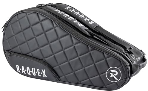 Raquex Elite, Borsa Trapuntata per Racchette da Padel (Fino a 4 Racchette), in Ecopelle, per Uomo e Donna, Borsa Protettiva Imbottita per Racchette, Regalo di Lusso per il Padel, Nera
