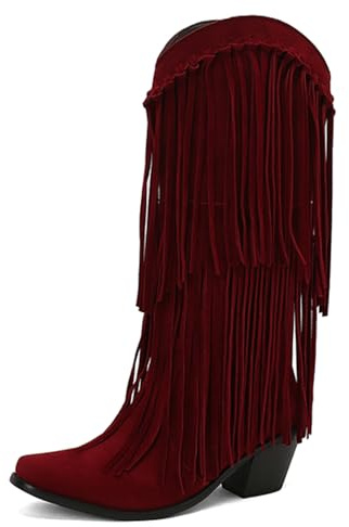 Gicoiz Femme Pointu Frange Western Botte Haute Jusqu'Au Genou