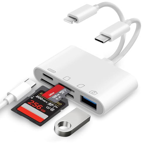 SD Card Reader USB C, 4 in 2 SD Kartenadapter für iPhone, [Apple MFi Certified] Lightning auf sd-Karte Kamera-lesegerät Adapter, mit sd/tf dual Card Slot, Plug and Play, für iPhone15/14/13/12/11