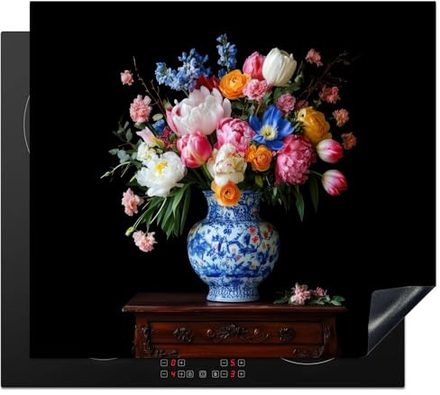 KitchenYeah© Cubre Vitrocerámica - Protector Vitroceramica Induccion 60x52 cm - Tapa Vitroceramica - Protector de Vitroceramica Rosas - Flores - Jarrón - Ramo