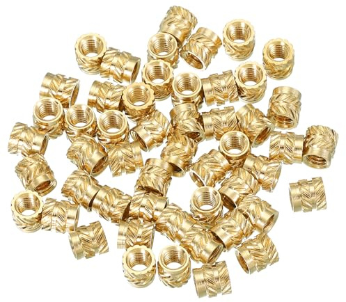 PATIKIL gänginsatser M4 x 6 x 6 mm, 50 stycken mässing värmeinsatser kvinnliga gänginsatser metrisk räfflad mutter inbäddningsmutter för plast- och 3D-tryckkomponenter, guld