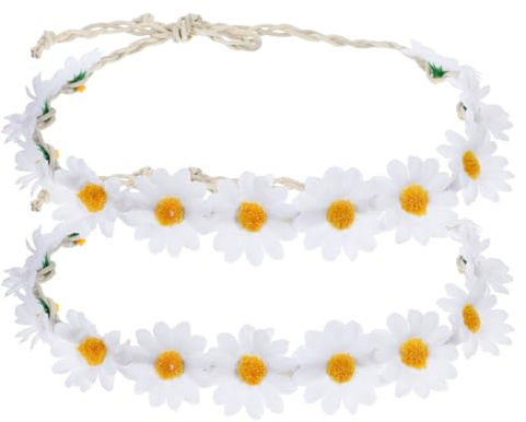 TIESOME Paquete de 2 diademas de corona de margaritas para mujer, diadema de girasol, corona ajustable bohemia con margaritas florales para bodas, fiestas, accesorios para fotos