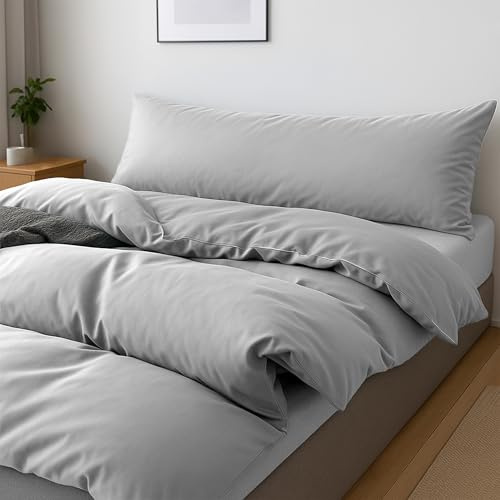 BESCH Juego Funda Nórdica de 3 Piezas para Cama de 150 Color Gris Claro - Funda Nordica 220x240cm + Sábana Ajustable 150x190/200cm + Funda Almohada 45x160cm