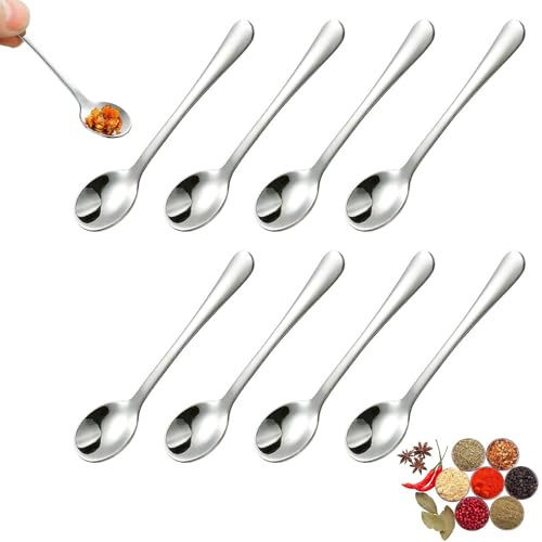 8pcs 7.5cm×1.6cm Tiny Stainless Steel Spoons Set, 304 Steel Mini Condiment Spoon for Spice Jars/Honey, Cute Small Salt/Sugar Spoon