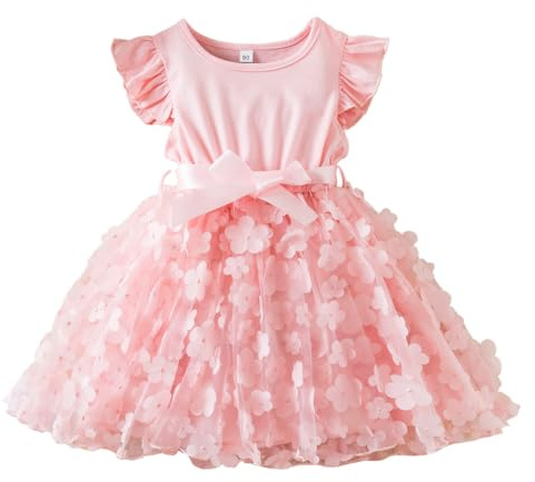 UUAISSO Robe Tutu à Volants Fleurie Ciel étoilé Petite Bébé Fille Robe de Princesse pour Les Fêtes D'été