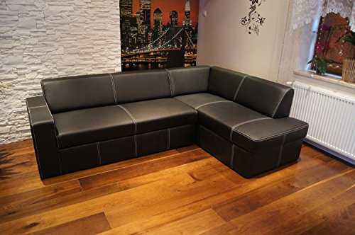 Quattro Meble Echtleder Ecksofa Antalya I 245 x 164cm Schwarz Leder mit Ziernaht Sofa Couch mit Bettfunktion und Bettkasten Echt Leder Eck Couch