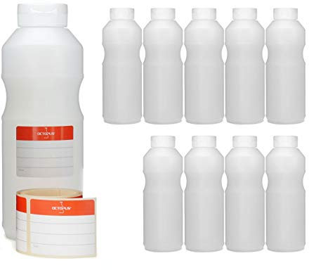 Octopus 10x 500 ml Quetschflaschen, Dosierflaschen mit Klappdeckel und Silikonöffnung, Ketchupflaschen BZW. Saucenflaschen, inkl. Beschriftungsetiketten