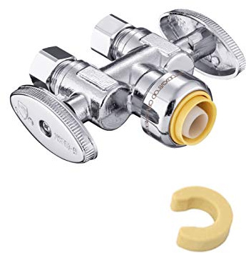EFIELD Push Fit 1/2 x Dual 3/8 ; OD Compression Straight Stop Valve 1/4 Turn with a Disconnect Clip Tool,(PF-VALVE039)