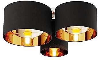 Lindby Stoff Deckenlampe schwarz-gold, 3 Schirme Ø 20 28 32 cm 3x E27 max. 60W ohne Leuchtmittel Textil Deckenleuchte Wohnzimmerlampe