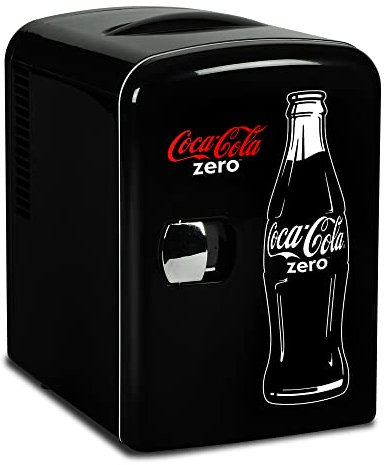 Coca Cola Coke Zero Mini Fridge For Bedrooms 4L Small 6 Can Table Top Quiet Mini Fridges For Skincare Office Food Drinks Kids Home Car & Travel 12V Portable Cooler Warmer Refrigerator Classic Black