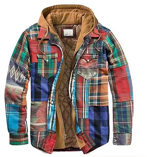 Camicia Retro da Uomo Manica Lunga a Quadri con Cappuccio,Giubbotto con Zip,Camicia Hooded da Boscaiolo Camicia Termico Casual,Checked Camicia Imbottita da Lavoro di Cotone,Cappotto Hoody colore 1 L