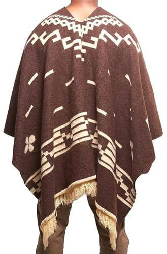 DAVLINA, Clint Eastwood, Alpaca Wool Poncho: Western Style, Unique and Handmade in Ecuador. Thick, Warm and Soft (Brown)